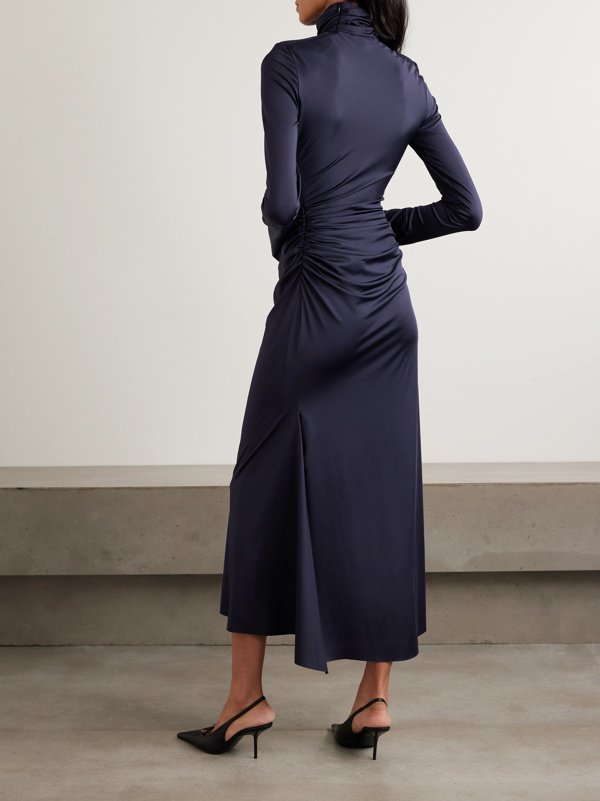 Victoria Beckham Gathered draped jersey turtleneck midi dress
