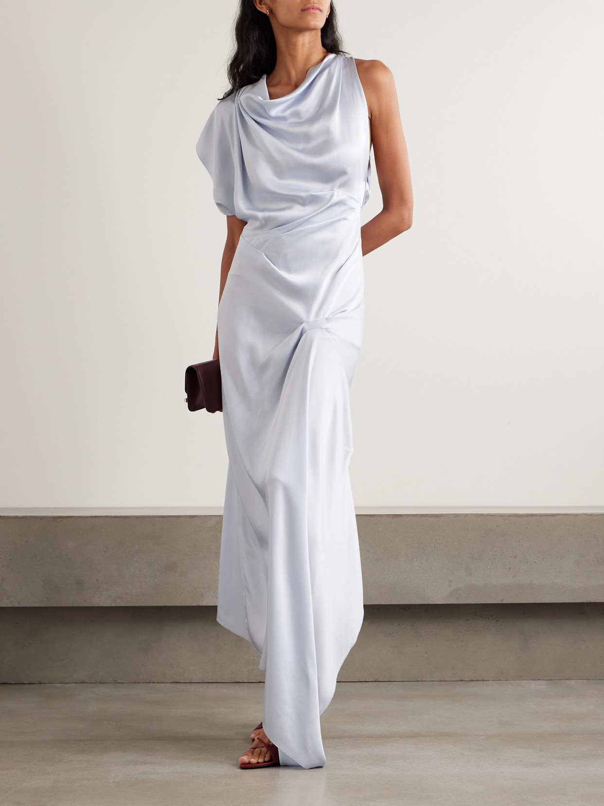 Victoria Beckham Asymmetric Draped Satin-crepe Midi Dress In Blue