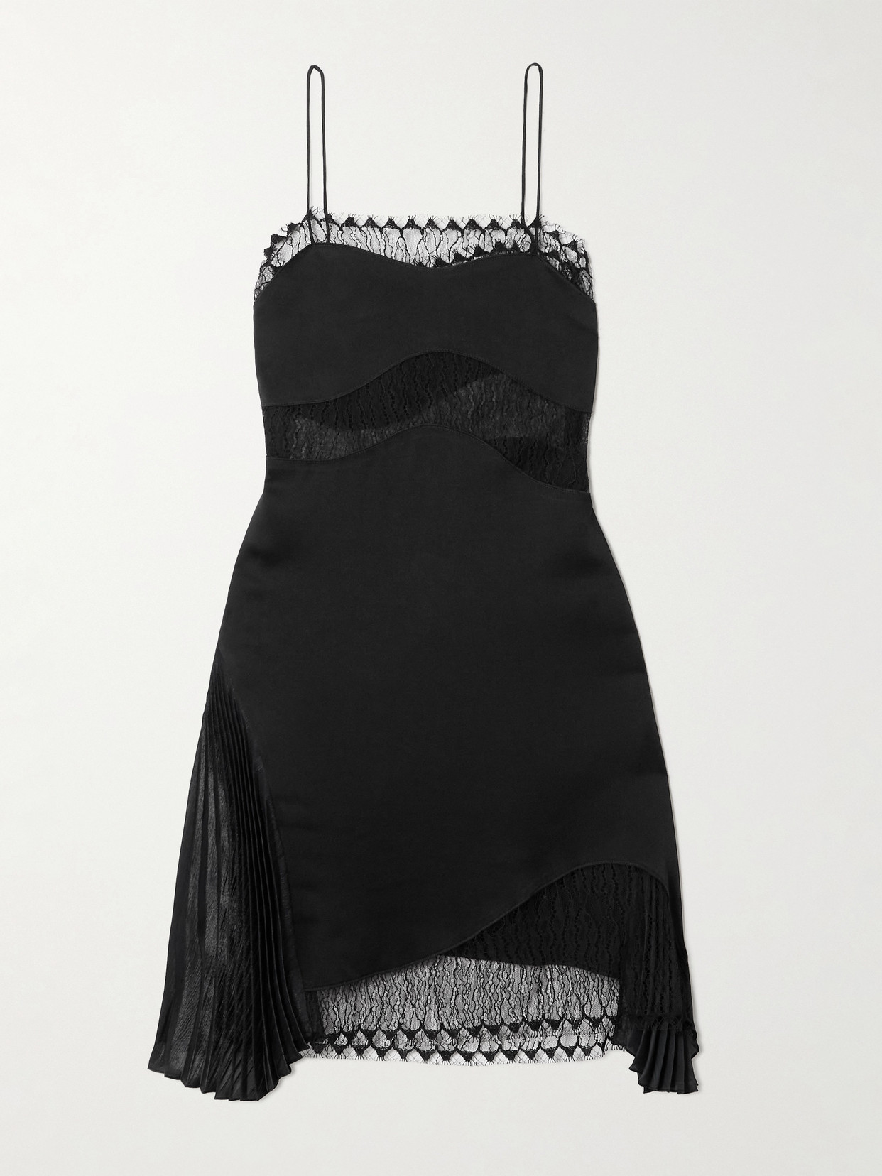Victoria Beckham Pleated Chiffon And Lace-trimmed Satin-crepe Mini Dress In Black