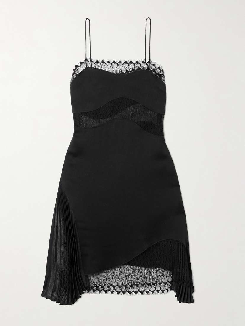 Victoria Beckham Pleated Chiffon And Lace-trimmed Satin-crepe Mini Dress