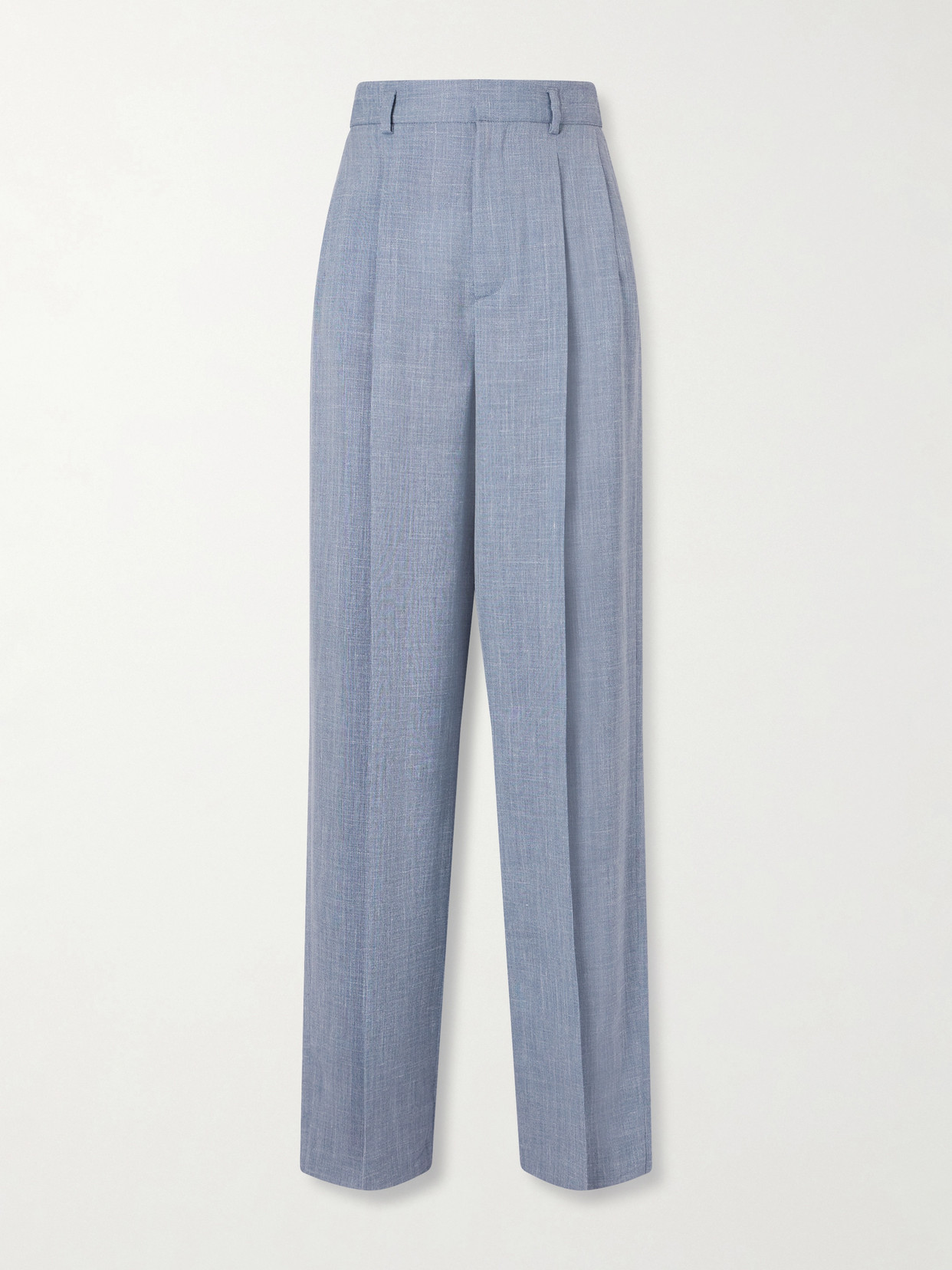 Loro Piana Hector Pleated Wool, Silk And Linen-blend Wide-leg Pants In Blue