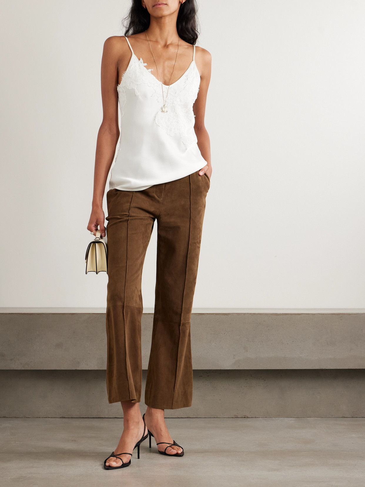 Victoria Beckham Lace-trimmed Satin-crepe Camisole In White