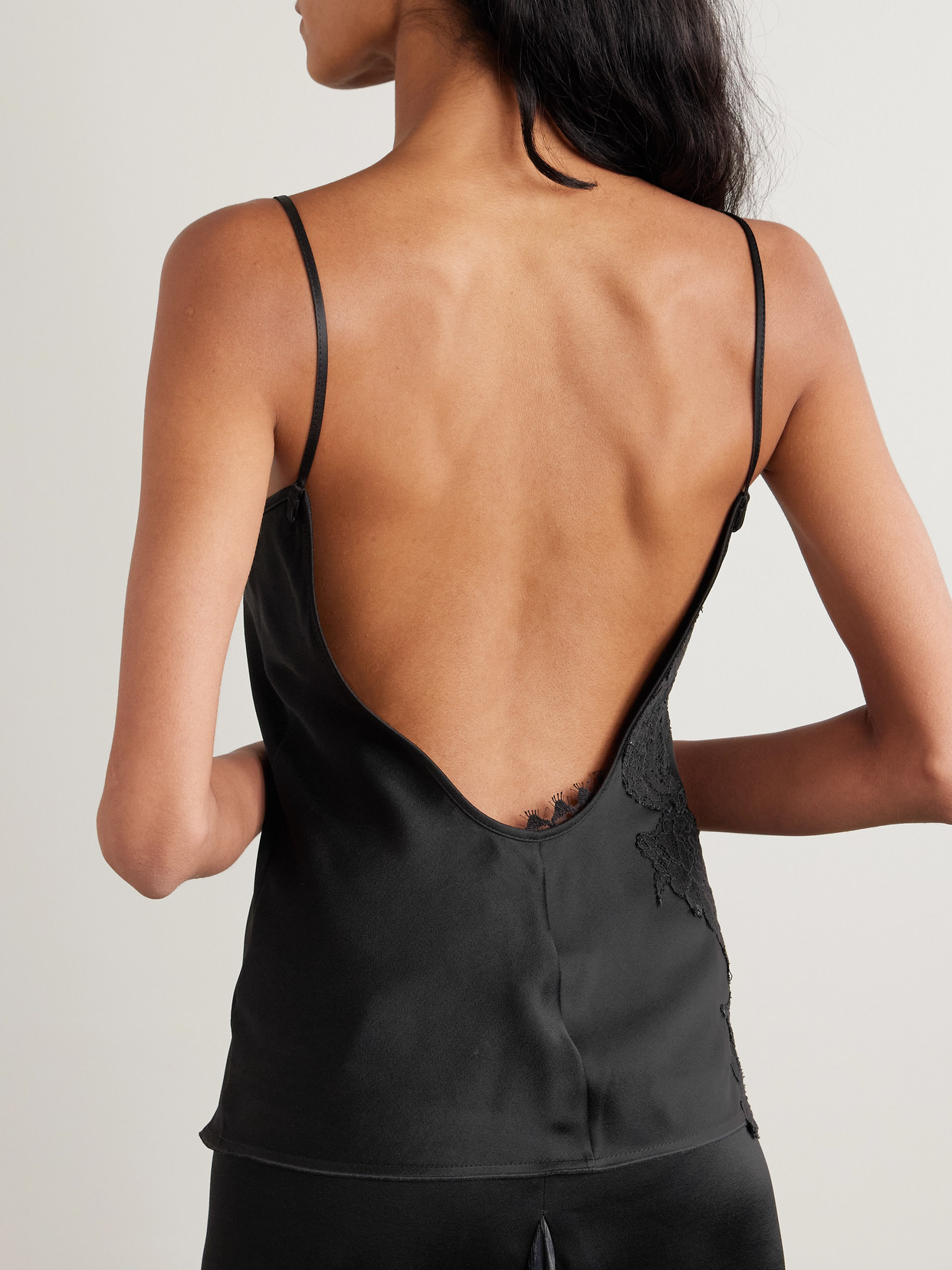 Victoria Beckham Lace-trimmed Satin-crepe Camisole In Black