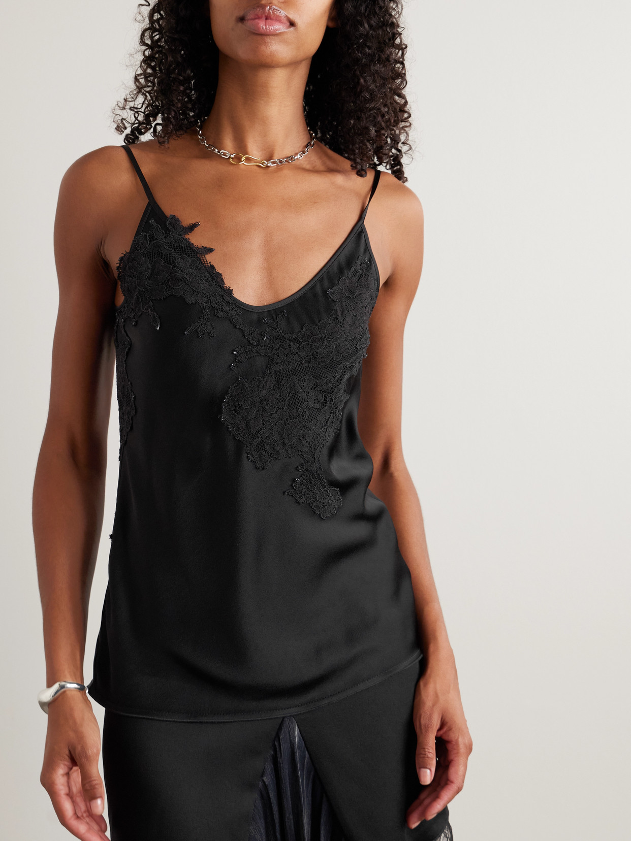 Victoria Beckham Lace-trimmed Satin-crepe Camisole In Black