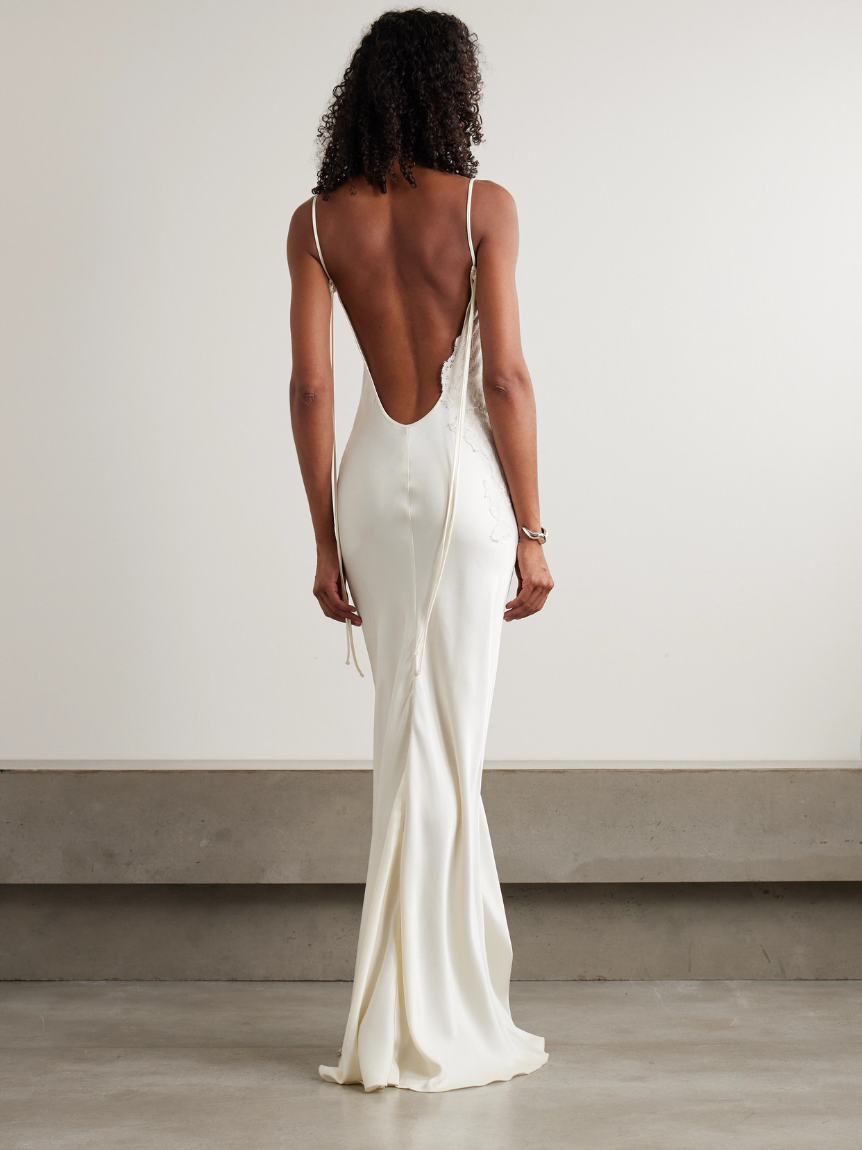 Victoria Beckham Lace-trimmed Satin-crepe Gown In White