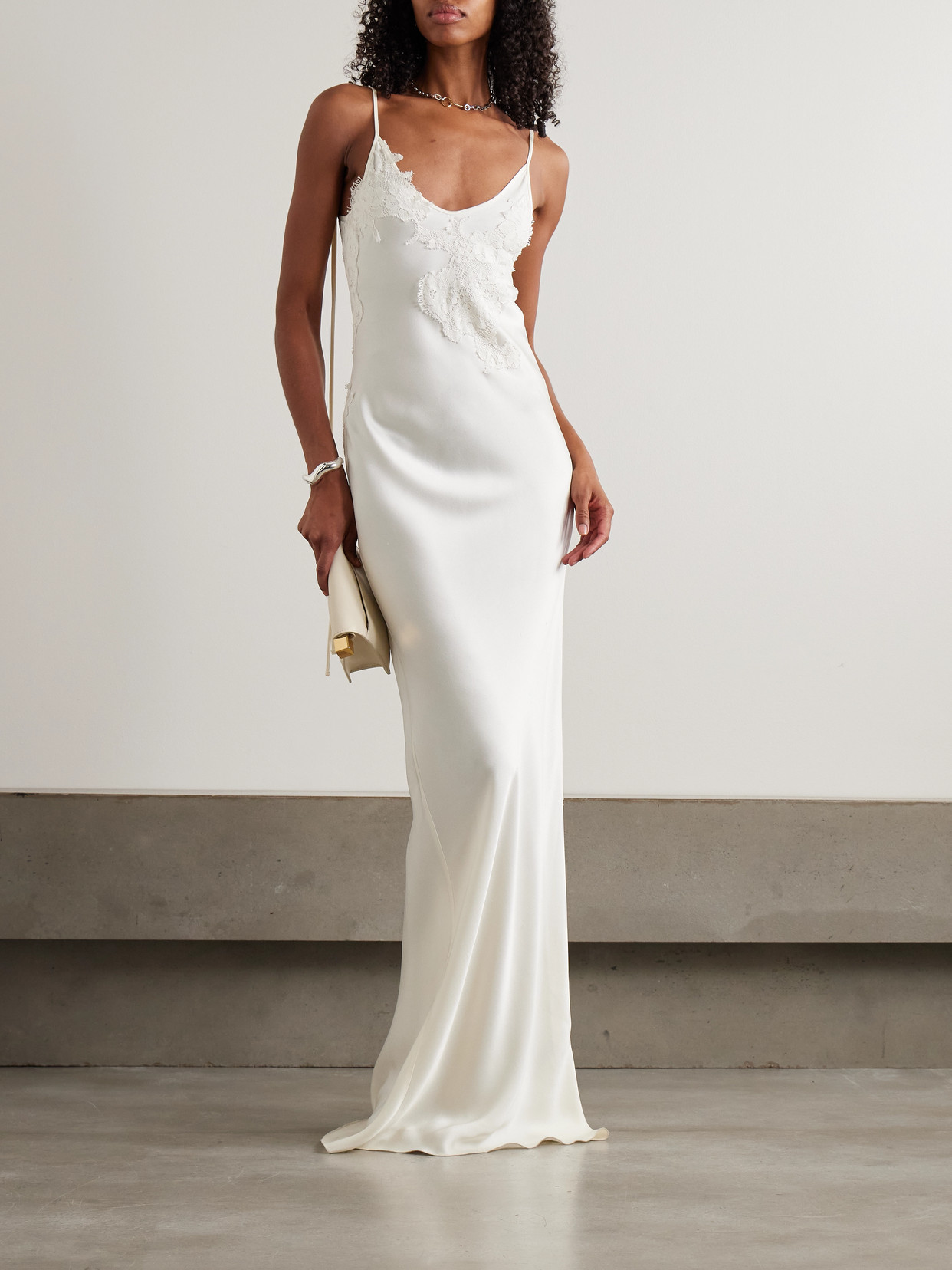 Victoria Beckham Lace-trimmed Satin-crepe Gown In White