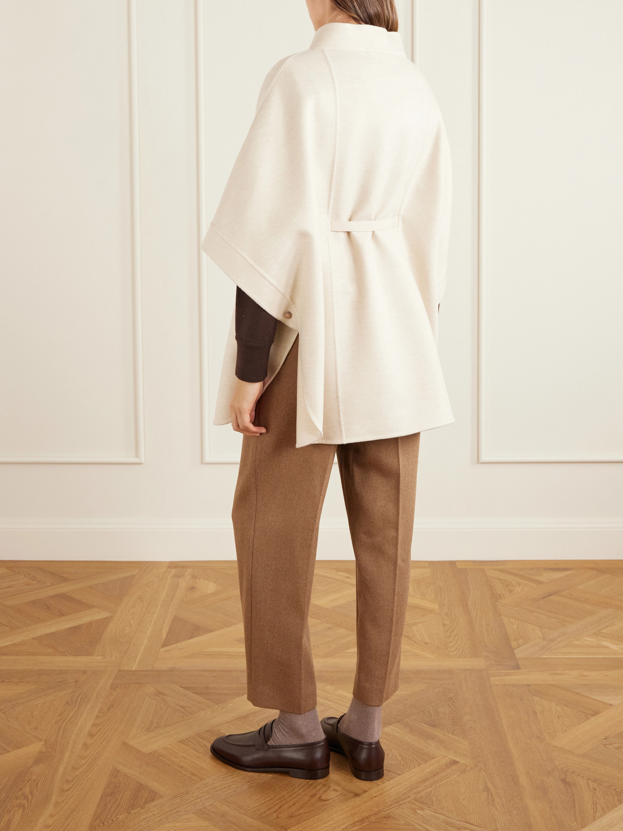 Belted Leather-Trimmed Cashmere Cape