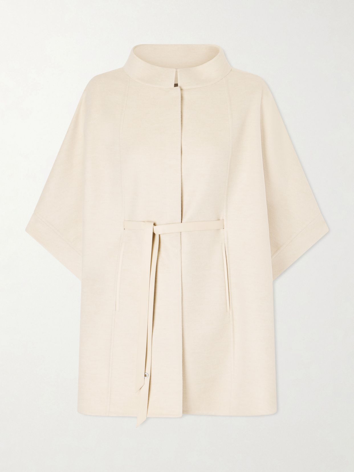 Belted leather-trimmed cashmere cape