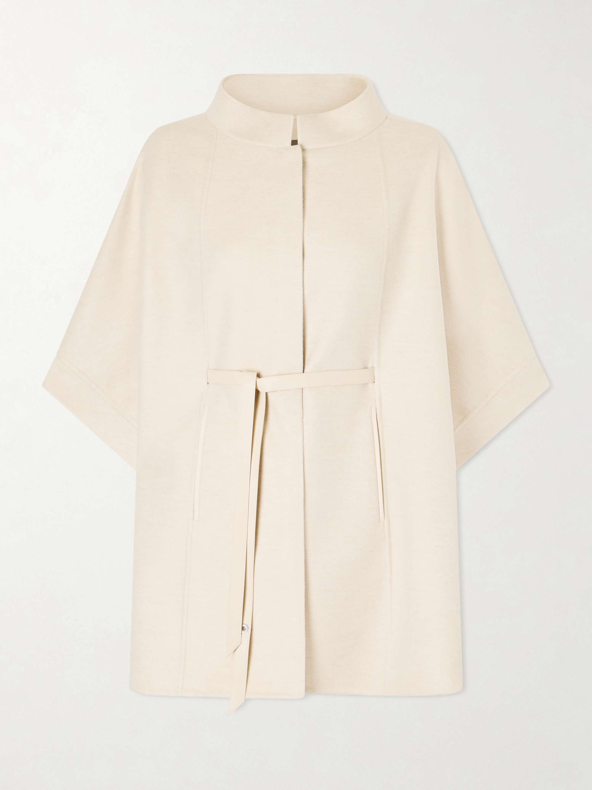 LORO PIANA Belted leather-trimmed cashmere cape