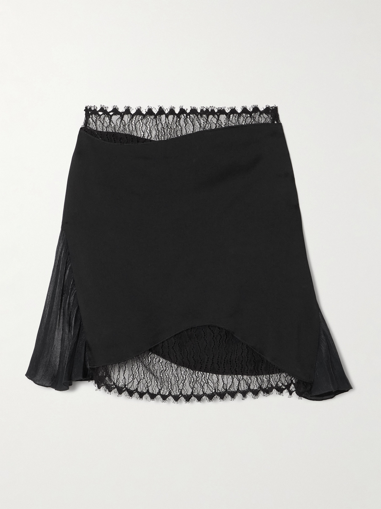 Victoria Beckham Pleated Lace And Chiffon-trimmed Satin-crepe Mini Skirt In Black