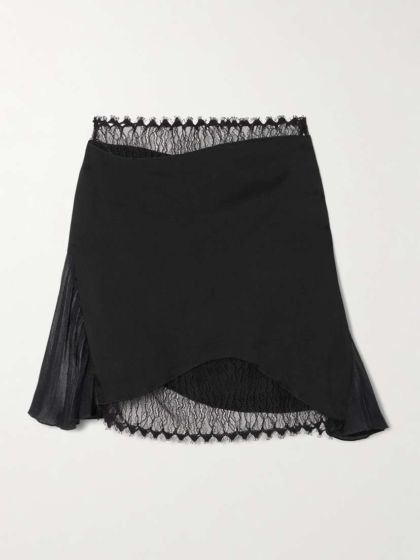 Victoria Beckham Pleated Lace And Chiffon-trimmed Satin-crepe Mini Skirt