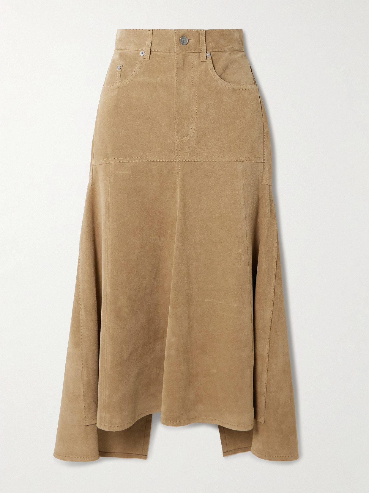 Victoria Beckham Paneled Suede Midi Skirt In Neutral