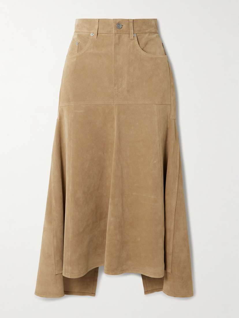 Victoria Beckham Paneled Suede Midi Skirt