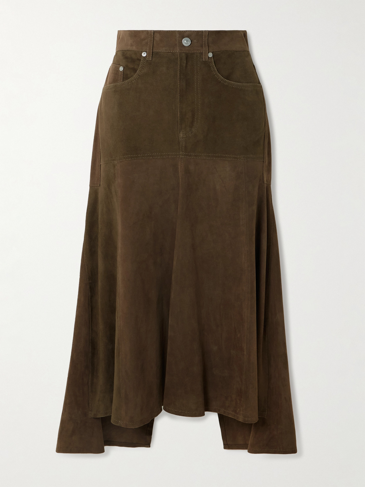 Victoria Beckham Paneled Suede Midi Skirt In Brown