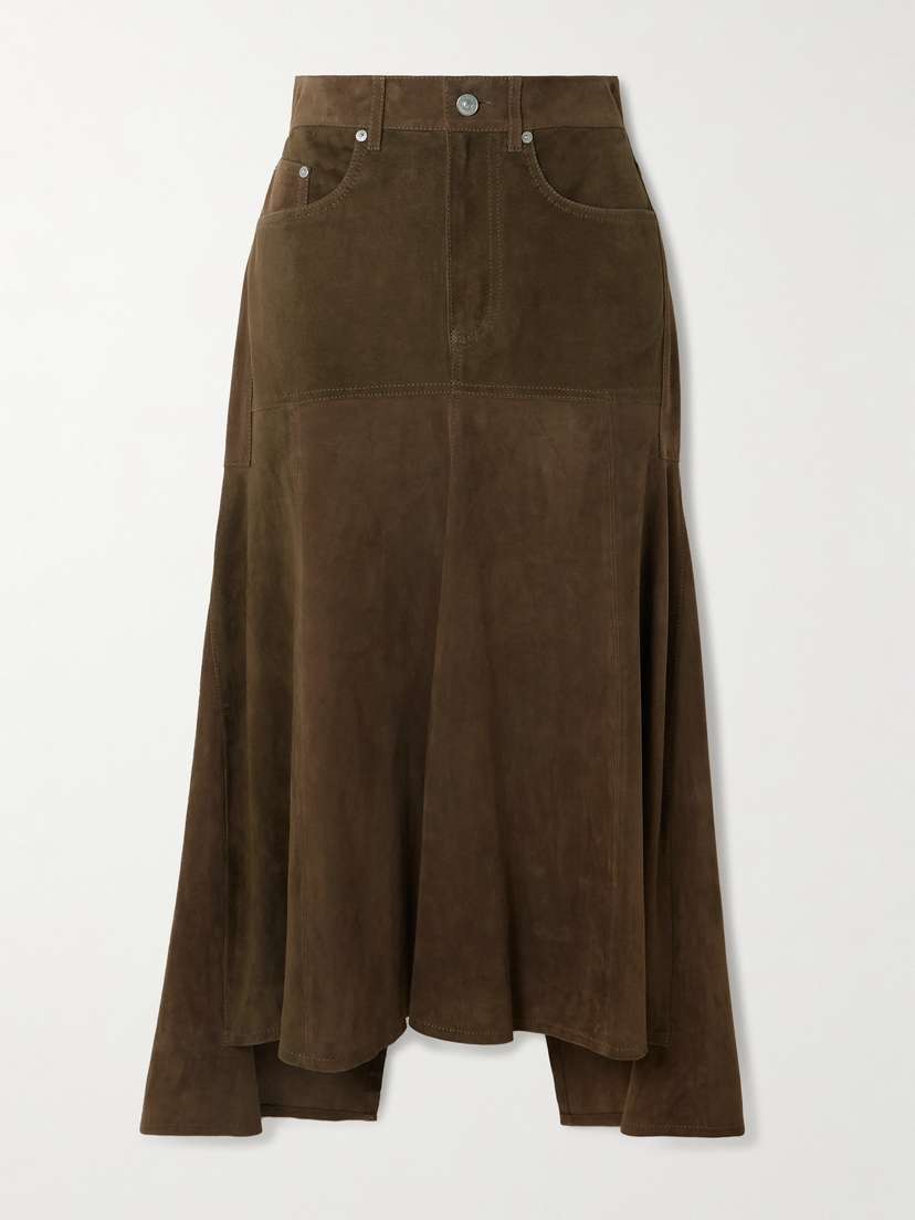 Victoria Beckham Paneled Suede Midi Skirt