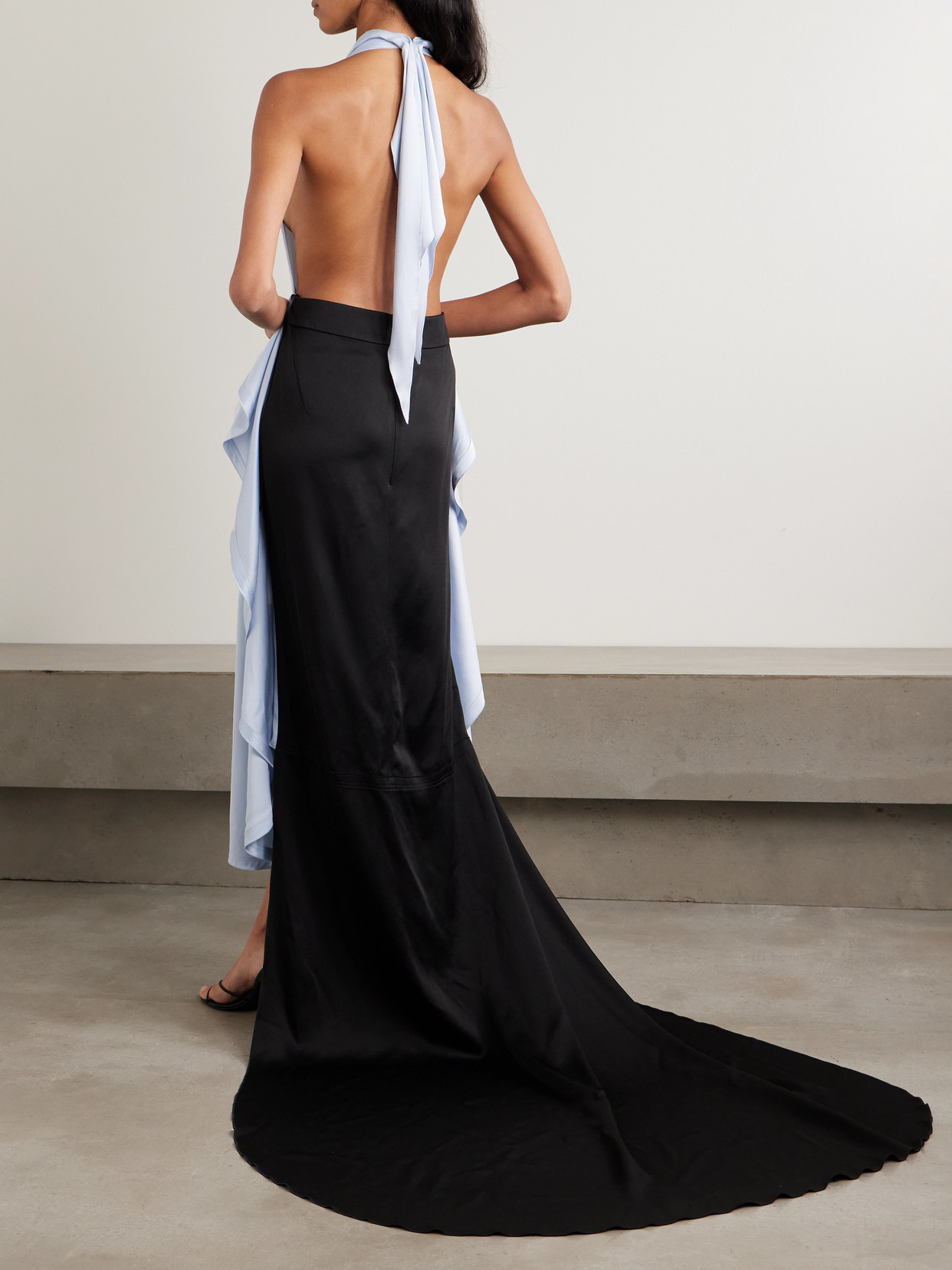 Victoria Beckham Draped Satin-crepe And Cady Halterneck Maxi Dress In Blue