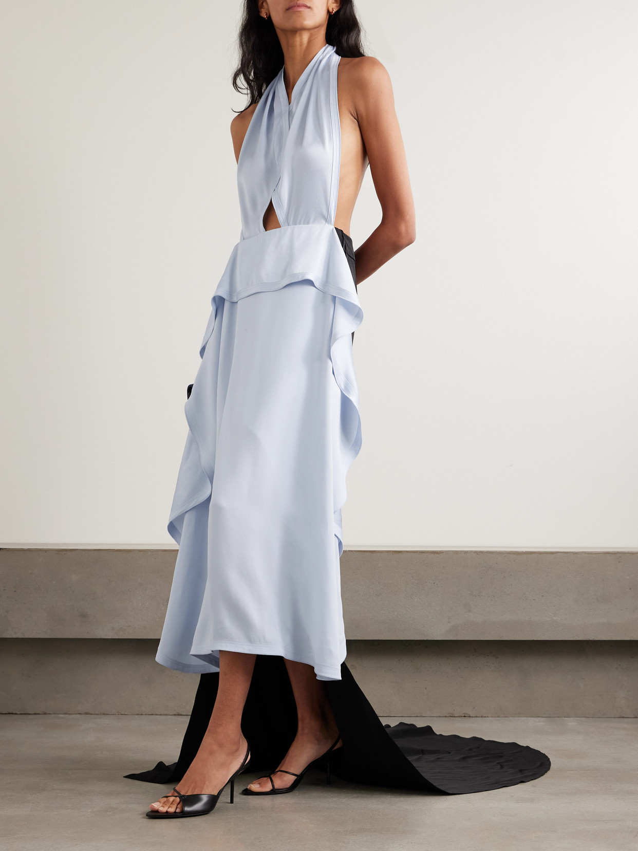Victoria Beckham Draped Satin-crepe And Cady Halterneck Maxi Dress In Blue