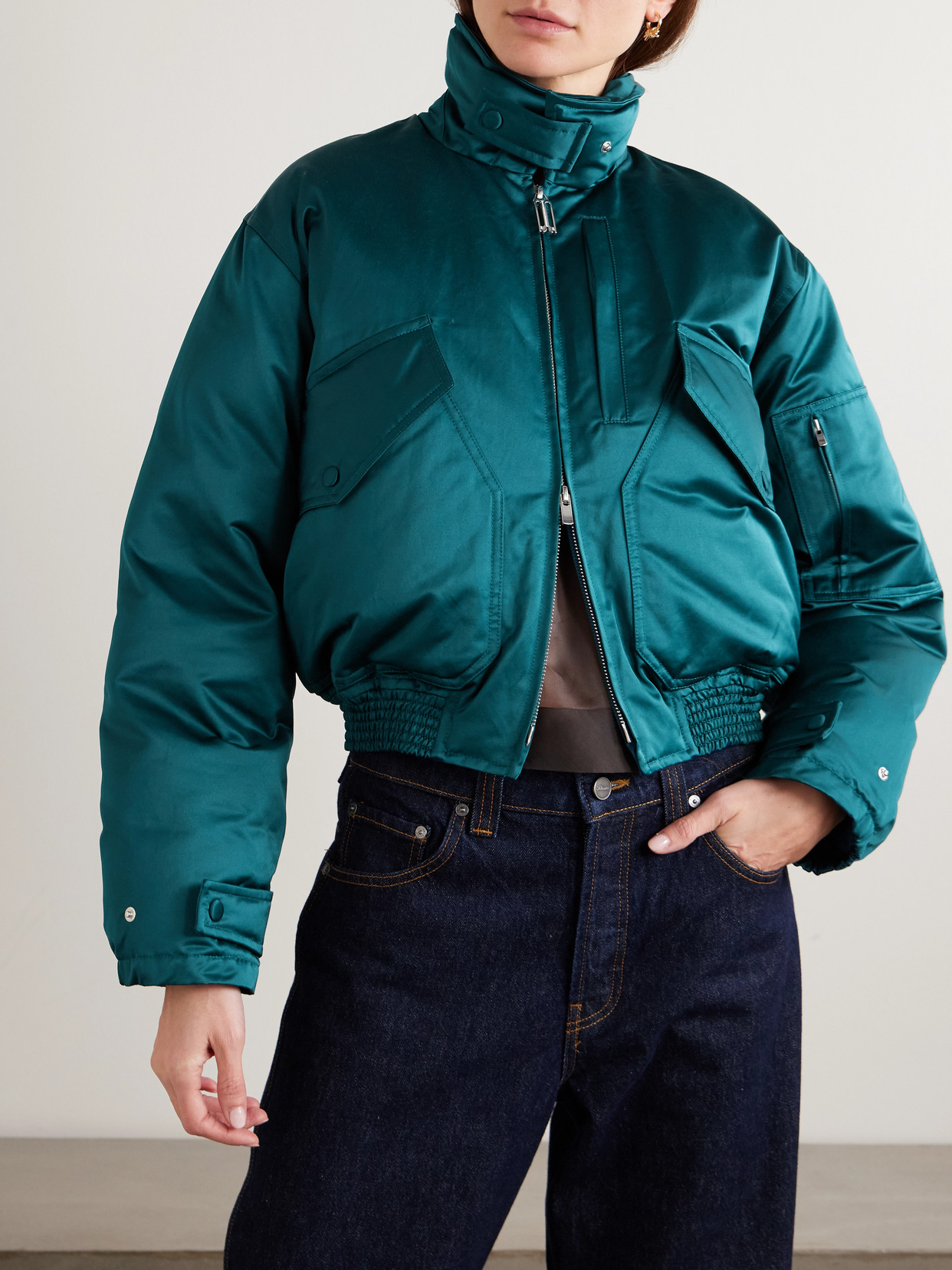 Padded Cotton-Blend Sateen Down Bomber Jacket