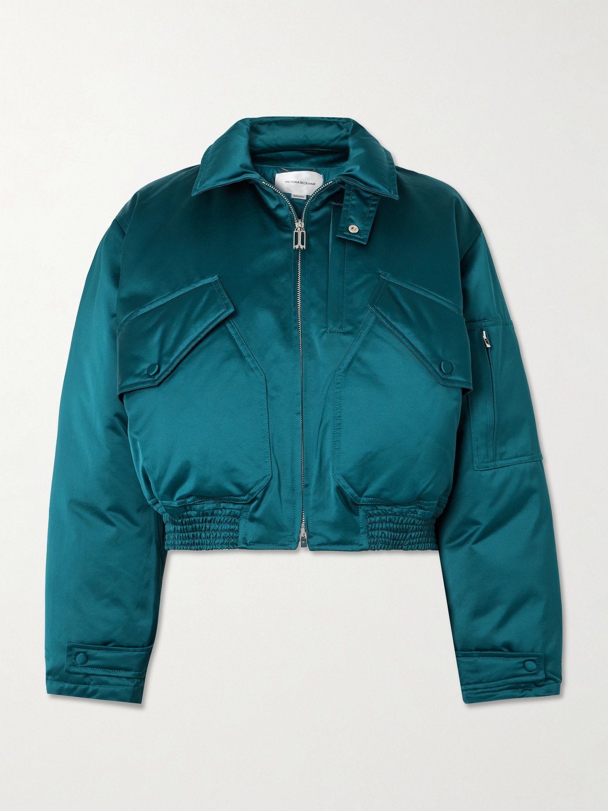 Victoria Beckham Padded Cotton-blend Sateen Down Bomber Jacket In Blue