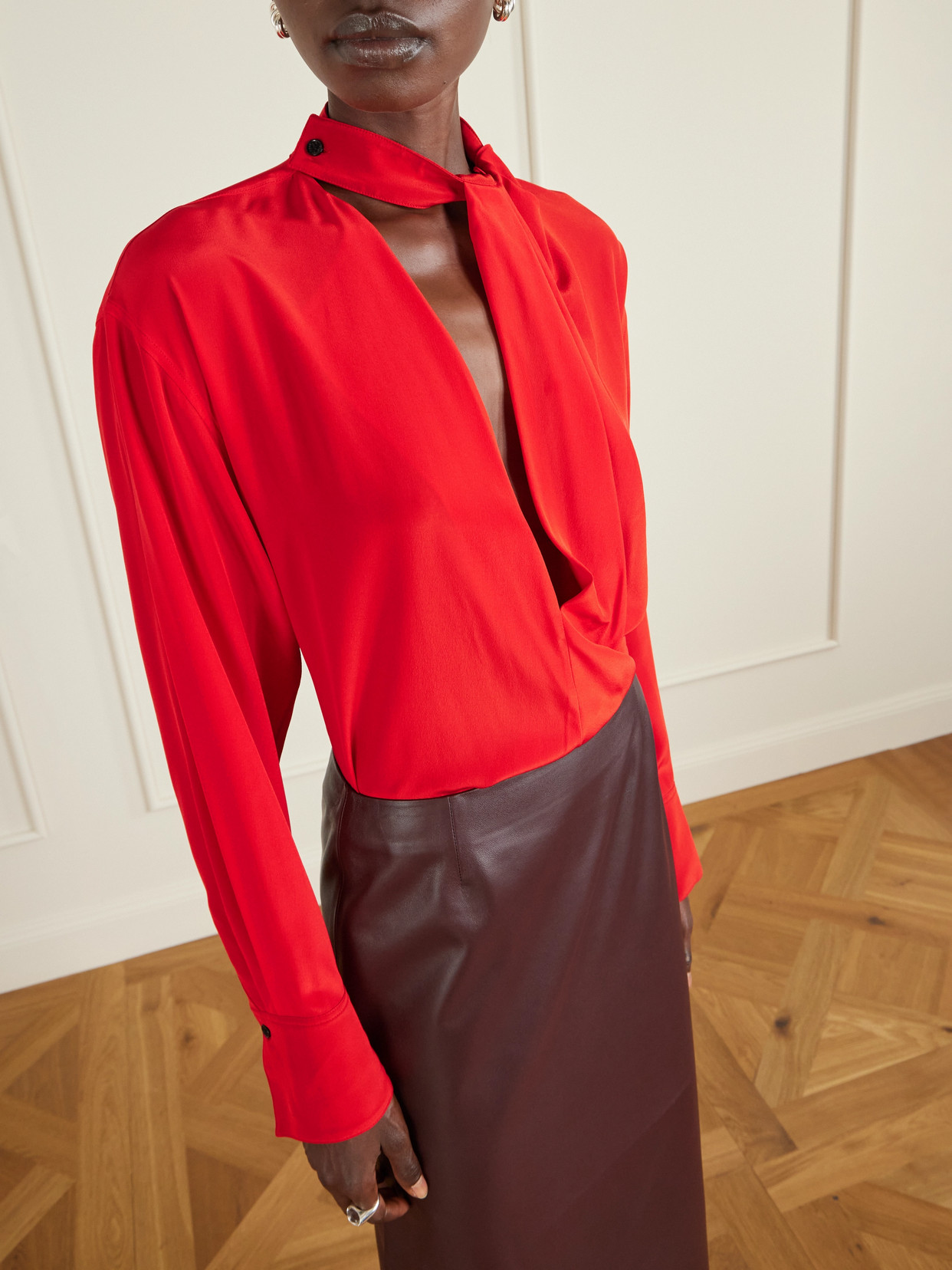 Victoria Beckham Draped Silk Blouse In Red