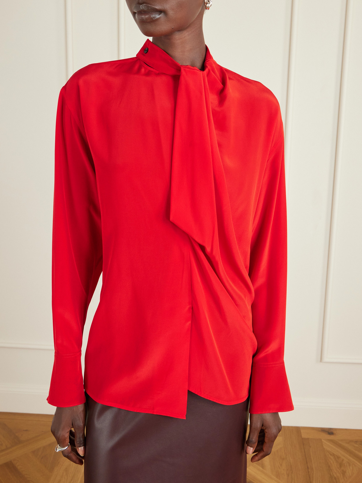 Victoria Beckham Draped Silk Blouse In Red