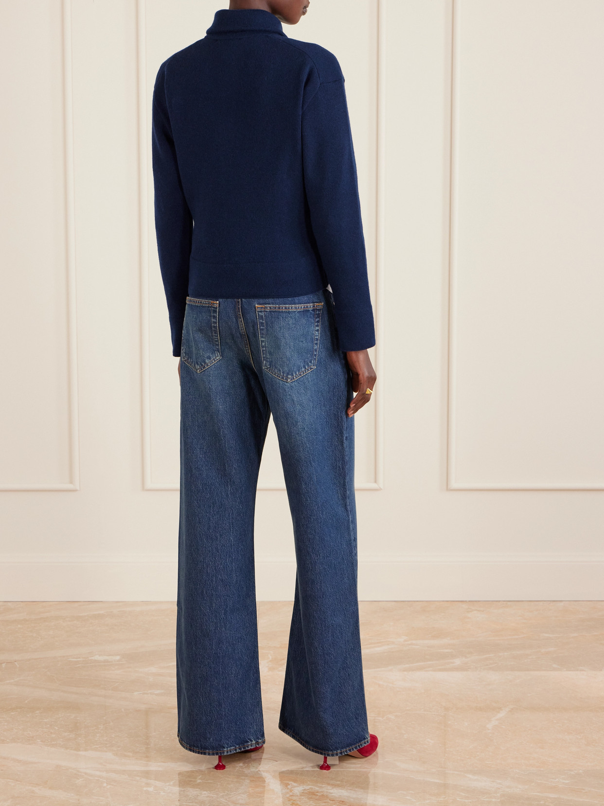 Victoria Beckham Milano Merino Wool And Cashmere-blend Half-zip Sweater In Multi