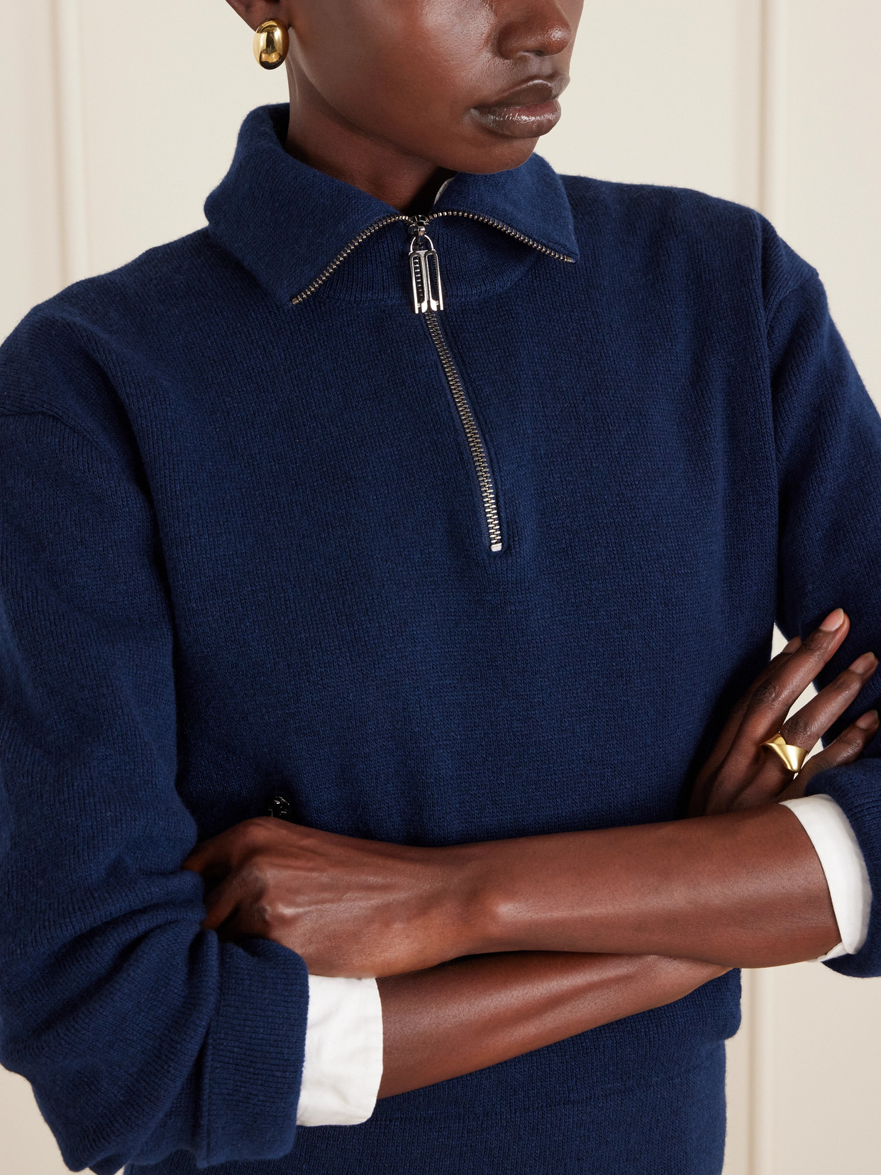 Victoria Beckham Milano Merino Wool And Cashmere-blend Half-zip Sweater In Multi