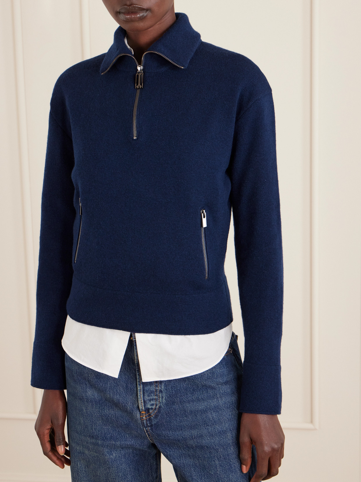 Victoria Beckham Milano Merino Wool And Cashmere-blend Half-zip Sweater In Multi