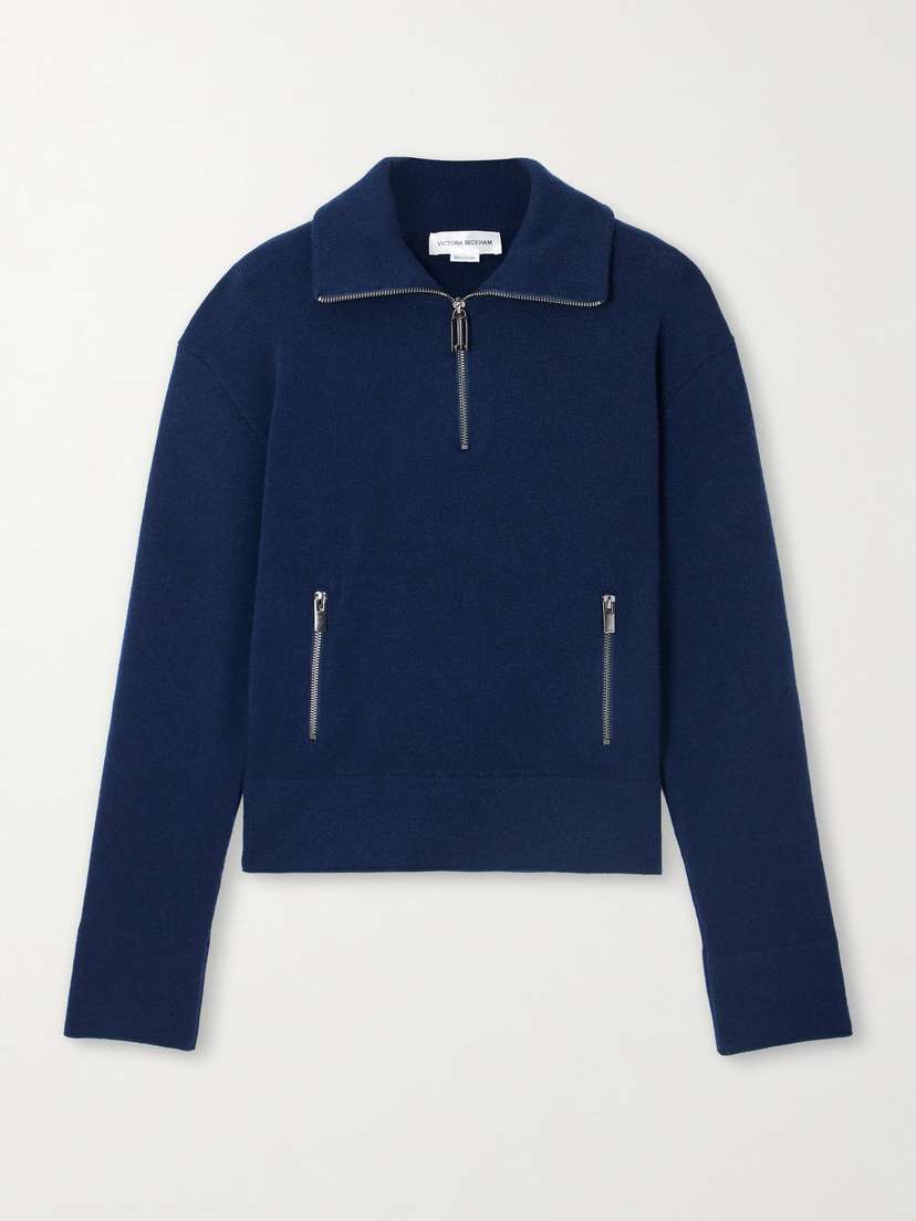 Victoria Beckham Milano Merino Wool And Cashmere-blend Half-zip Sweater