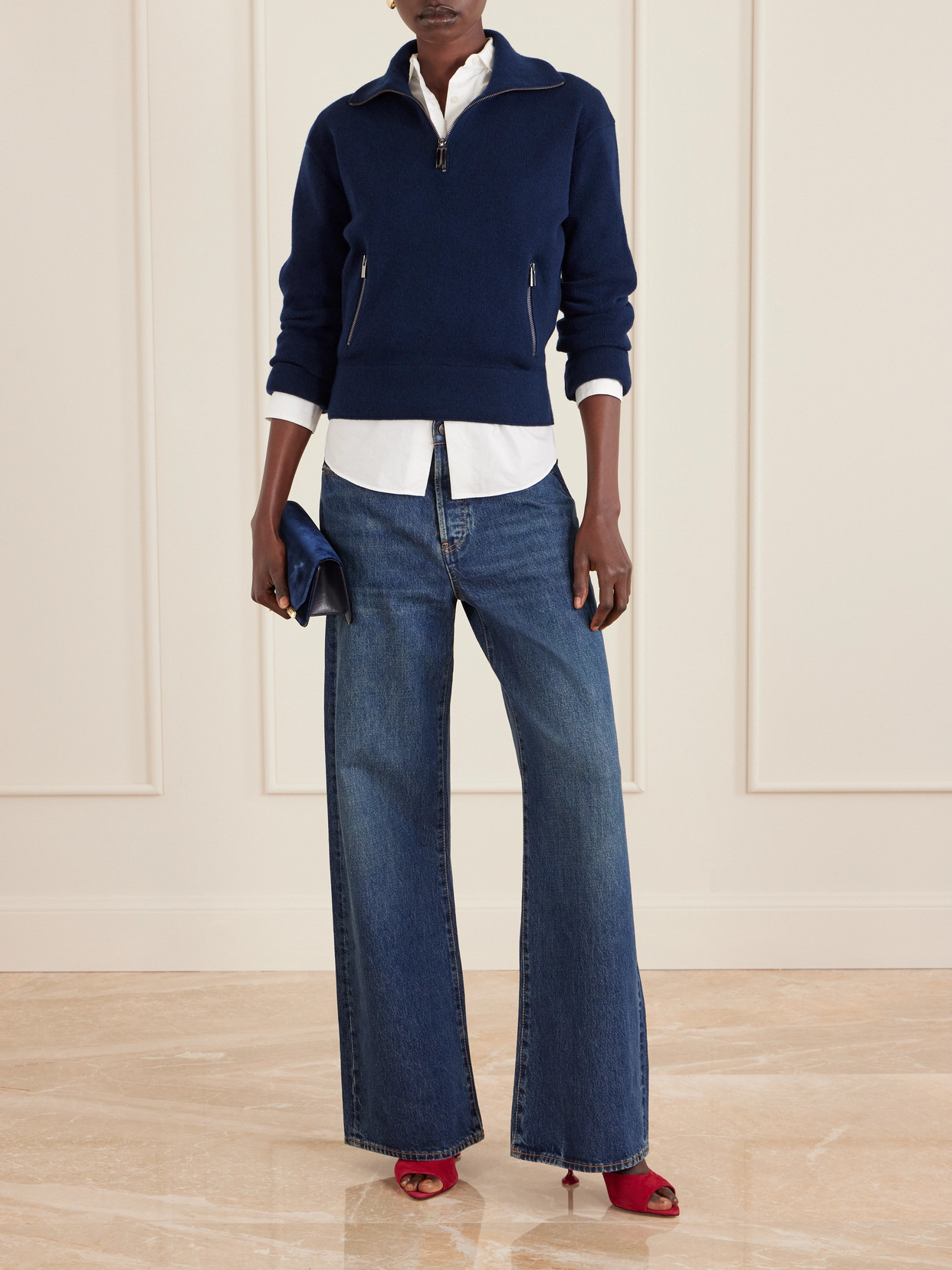 Victoria Beckham Milano Merino Wool And Cashmere-blend Half-zip Sweater In Multi