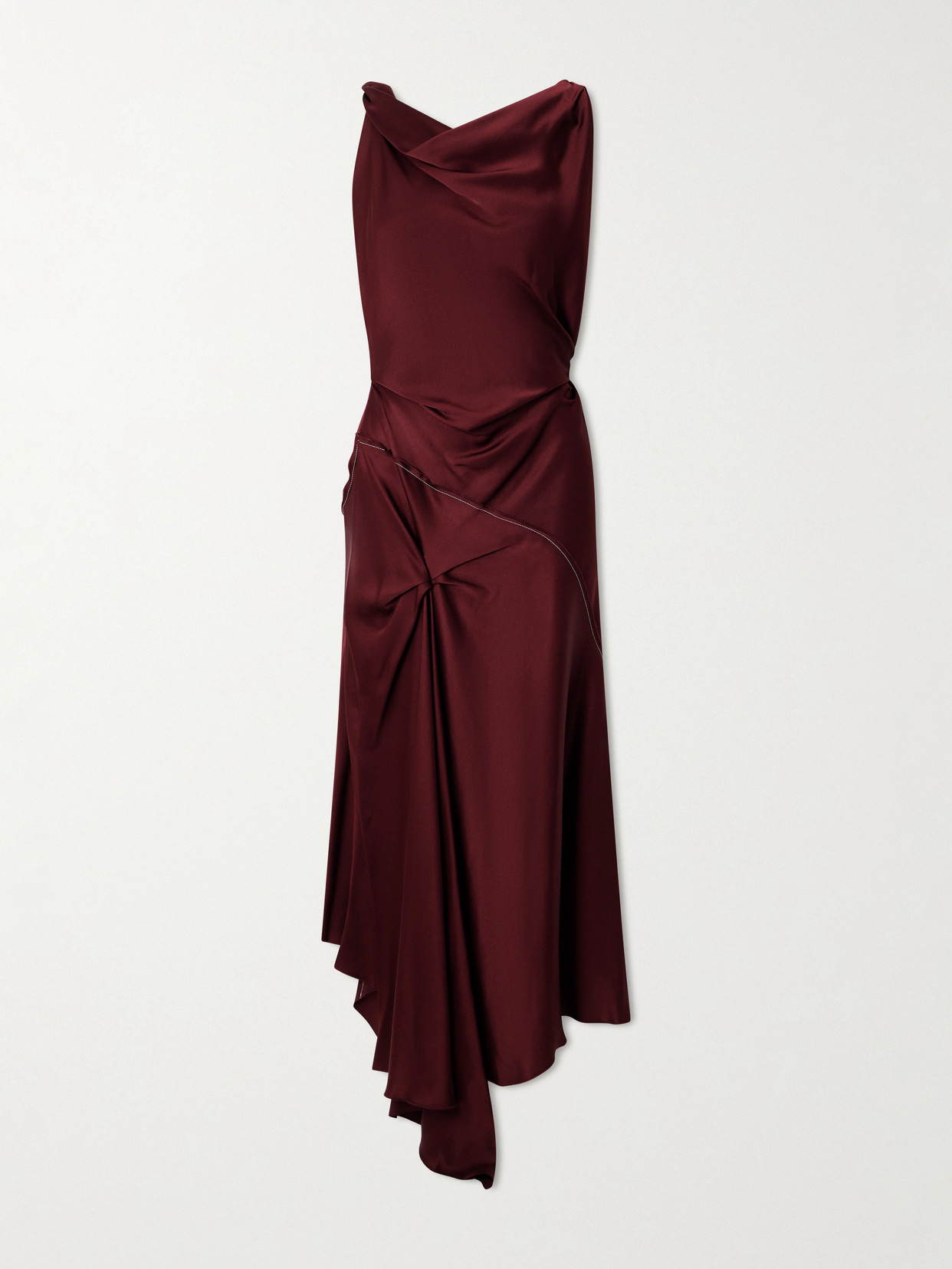 Victoria Beckham Asymmetric Draped Gathered Satin-crepe Dress In Burgundy