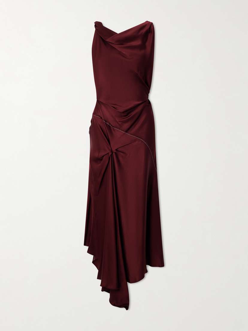 Victoria Beckham Asymmetric Draped Gathered Satin-crepe Dress