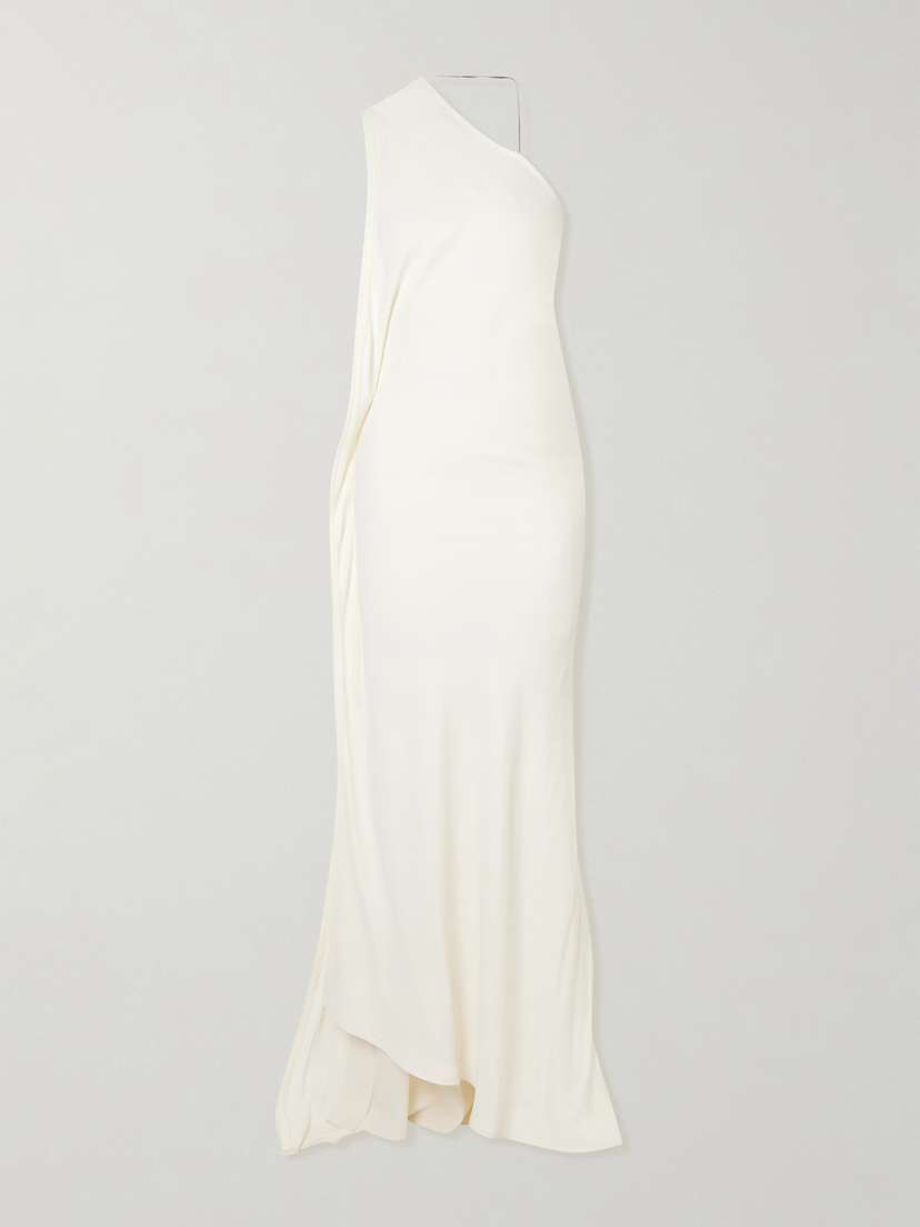 Victoria Beckham One-shoulder Open-back Embellished Draped Ribbed-knit Gown