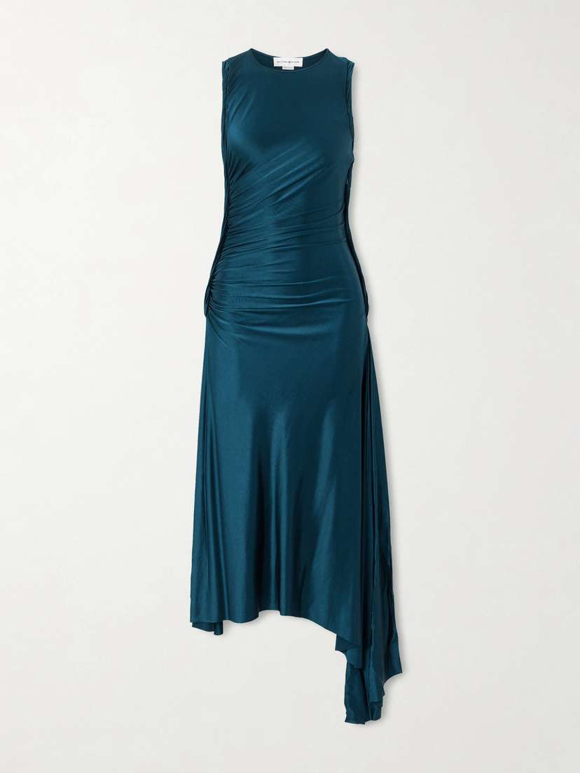 Victoria Beckham Asymmetric Gathered Satin-jersey Midi Dress