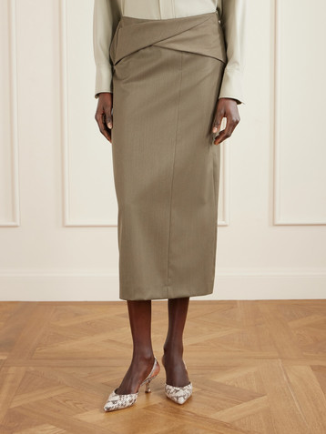 Victoria Beckham Belted wool-blend twill midi skirt