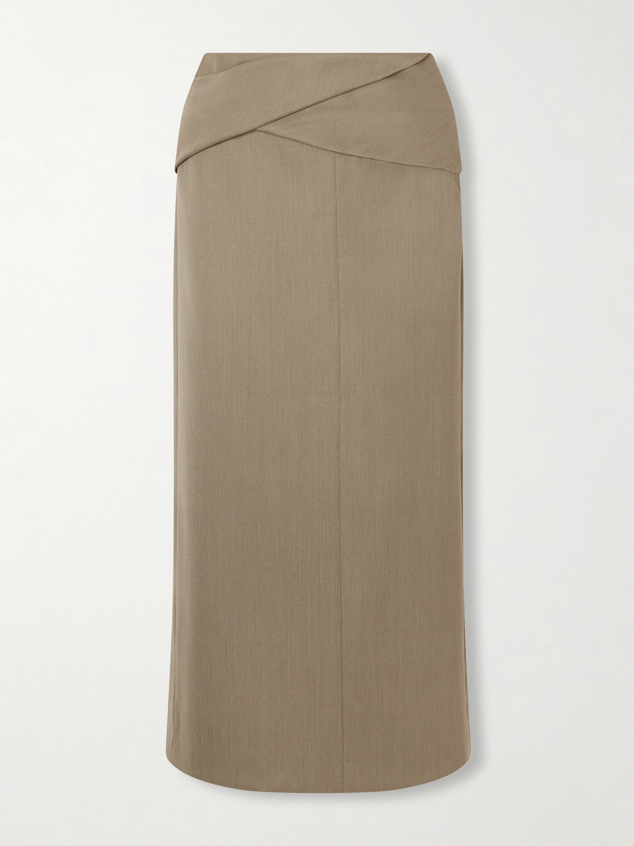 Victoria Beckham Belted Wool-blend Twill Midi Skirt In Brown