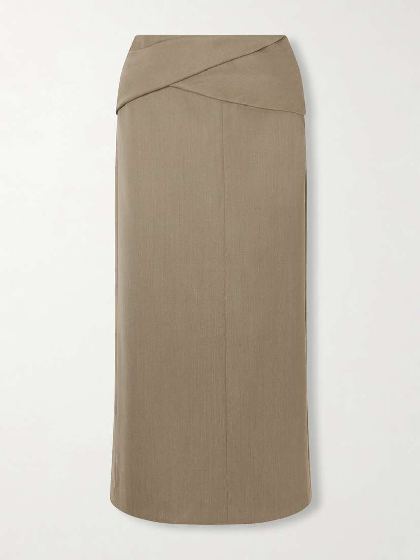 Victoria Beckham Belted Wool-blend Twill Midi Skirt