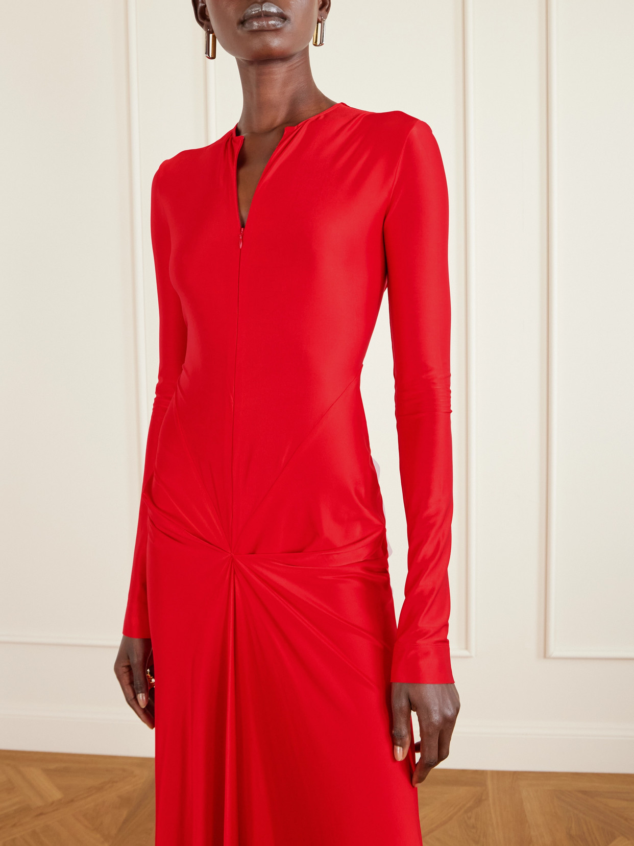 Victoria Beckham Gathered Satin Gown In Red