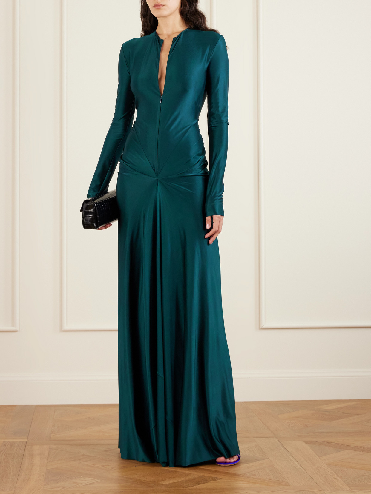 Victoria Beckham Gathered Satin Gown In Blue