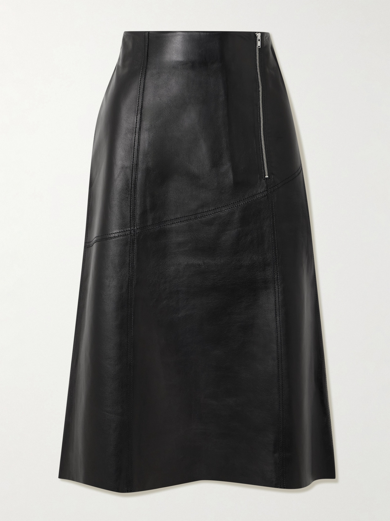 Victoria Beckham Paneled Leather Midi Skirt In Black