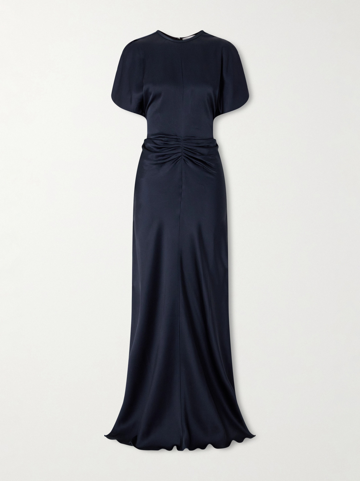 Victoria Beckham Ruched Satin Maxi Dress In Blue