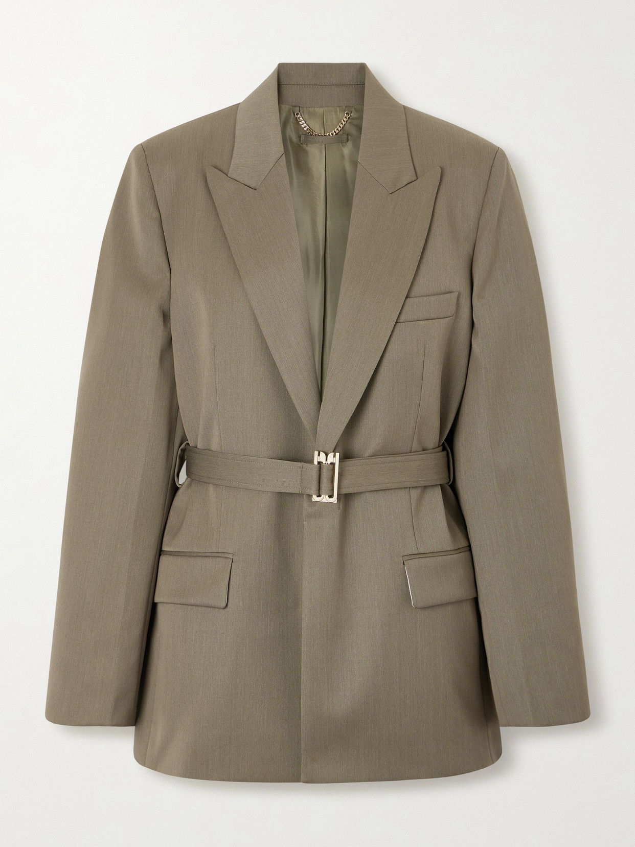 Victoria Beckham Belted Wool-blend Twill Blazer In Gray