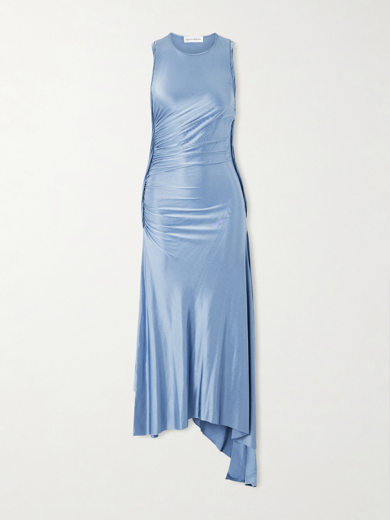 Victoria Beckham Womens Stone Twist Asymmetric-hem Woven Midi Dress In Blue