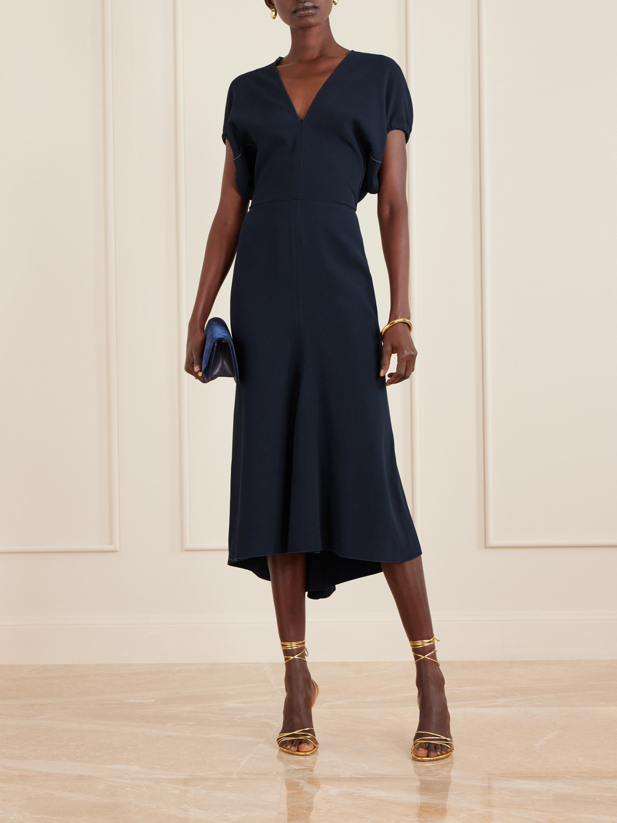 Victoria Beckham Crepe Midi Dress In Blue