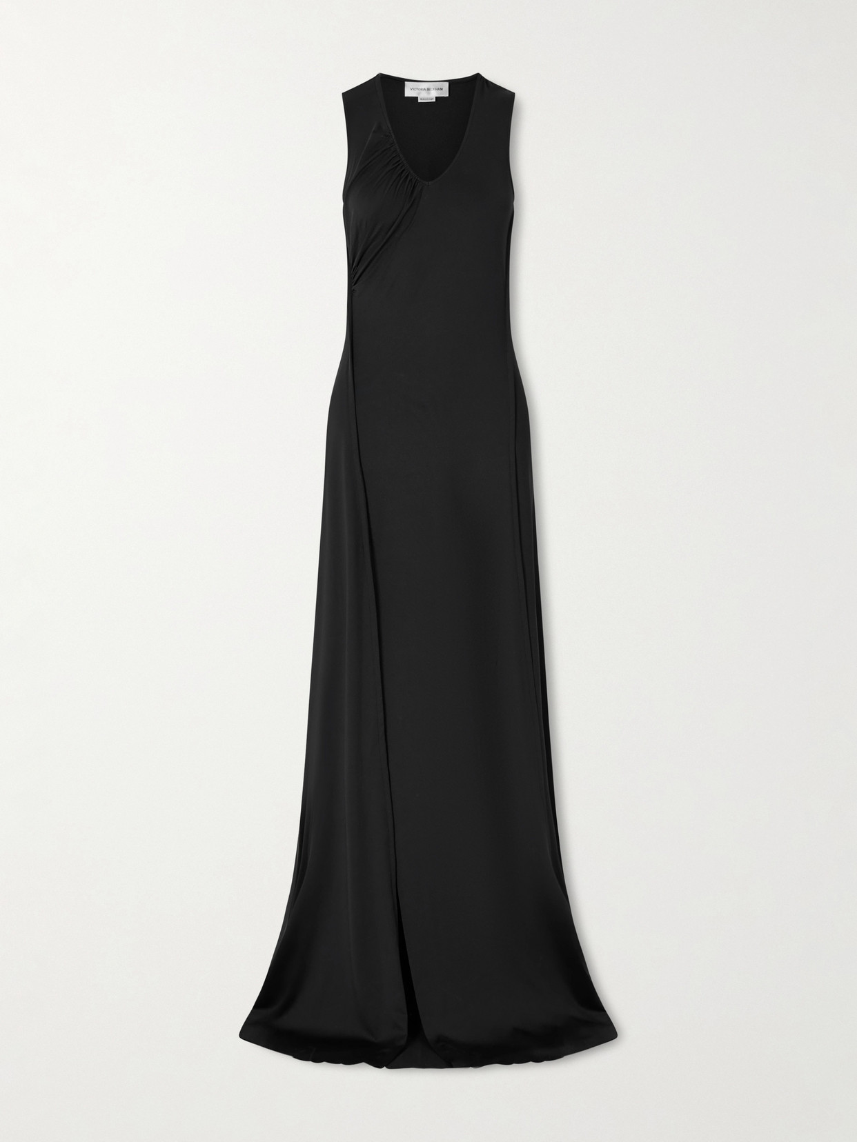 Victoria Beckham Gathered Satin Gown In Black