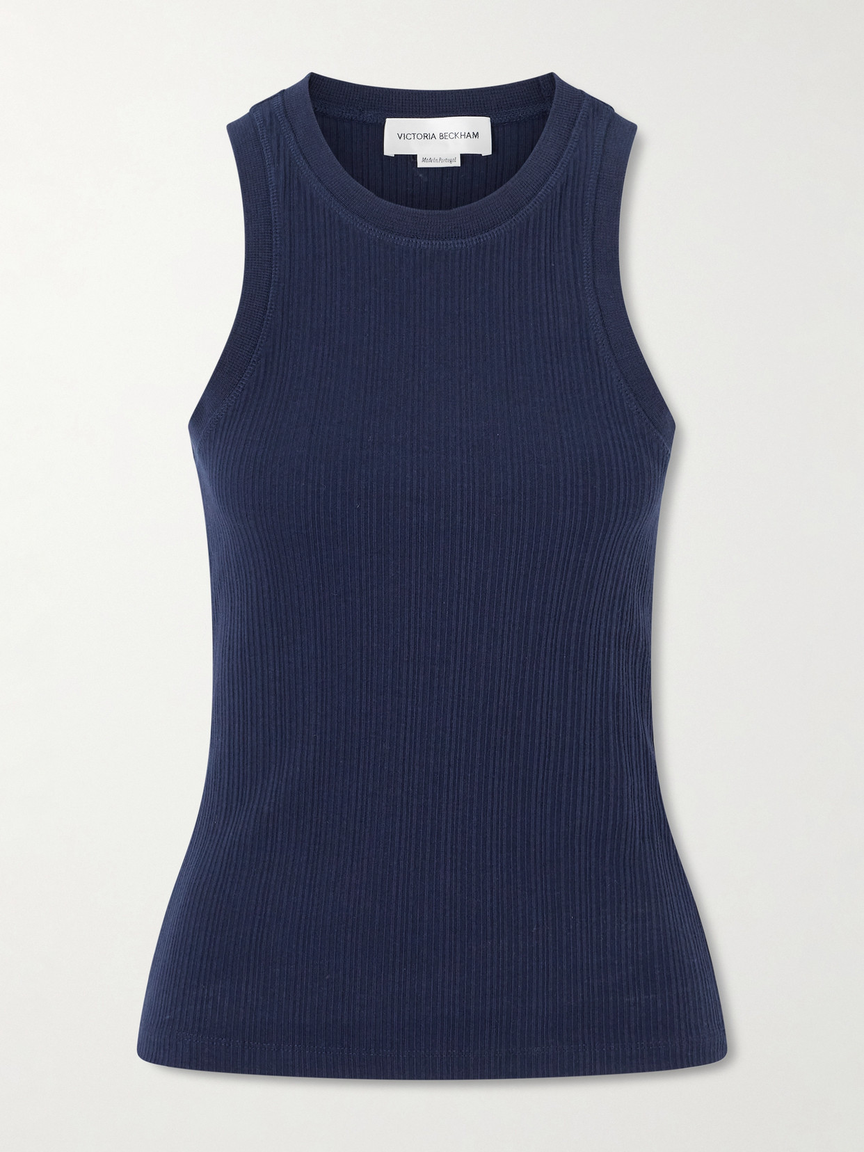 Victoria Beckham Ribbed Stretch Organic Cotton Tank In Blue