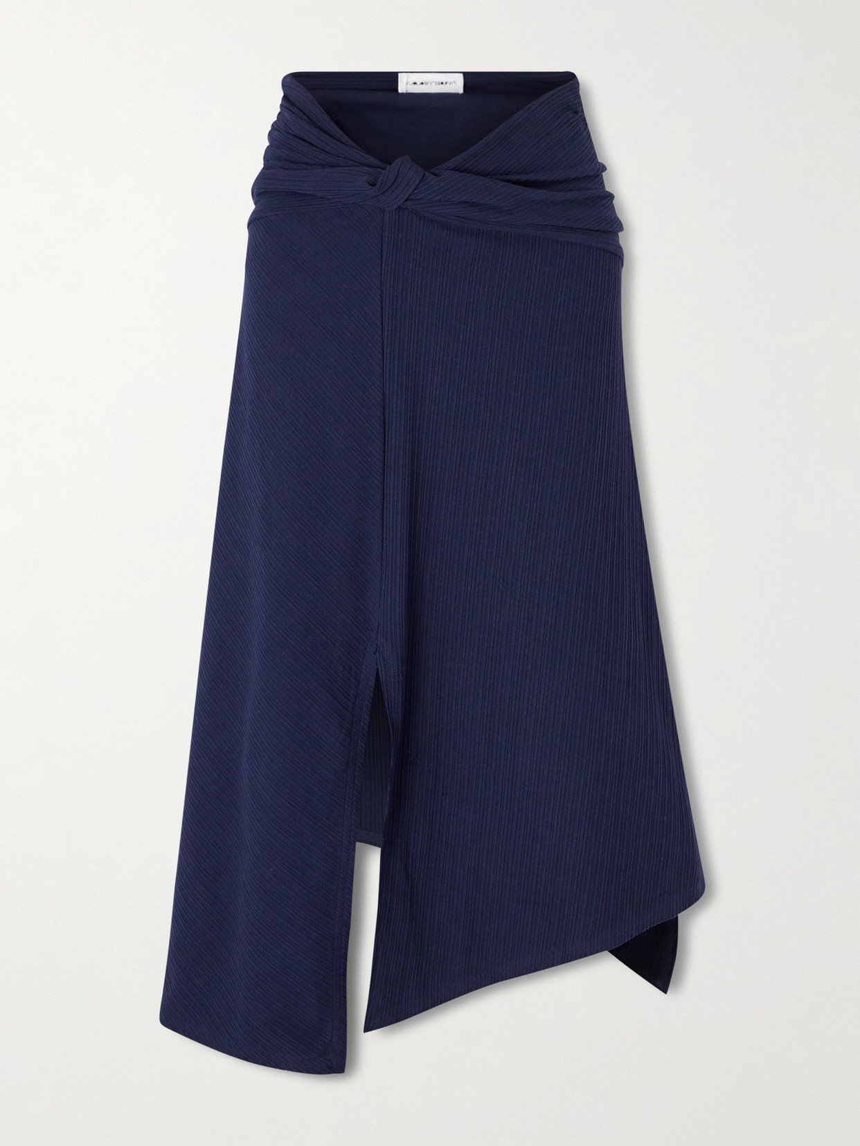 Victoria Beckham Knotted Stretch Organic Cotton-crepon Midi Skirt In Blue