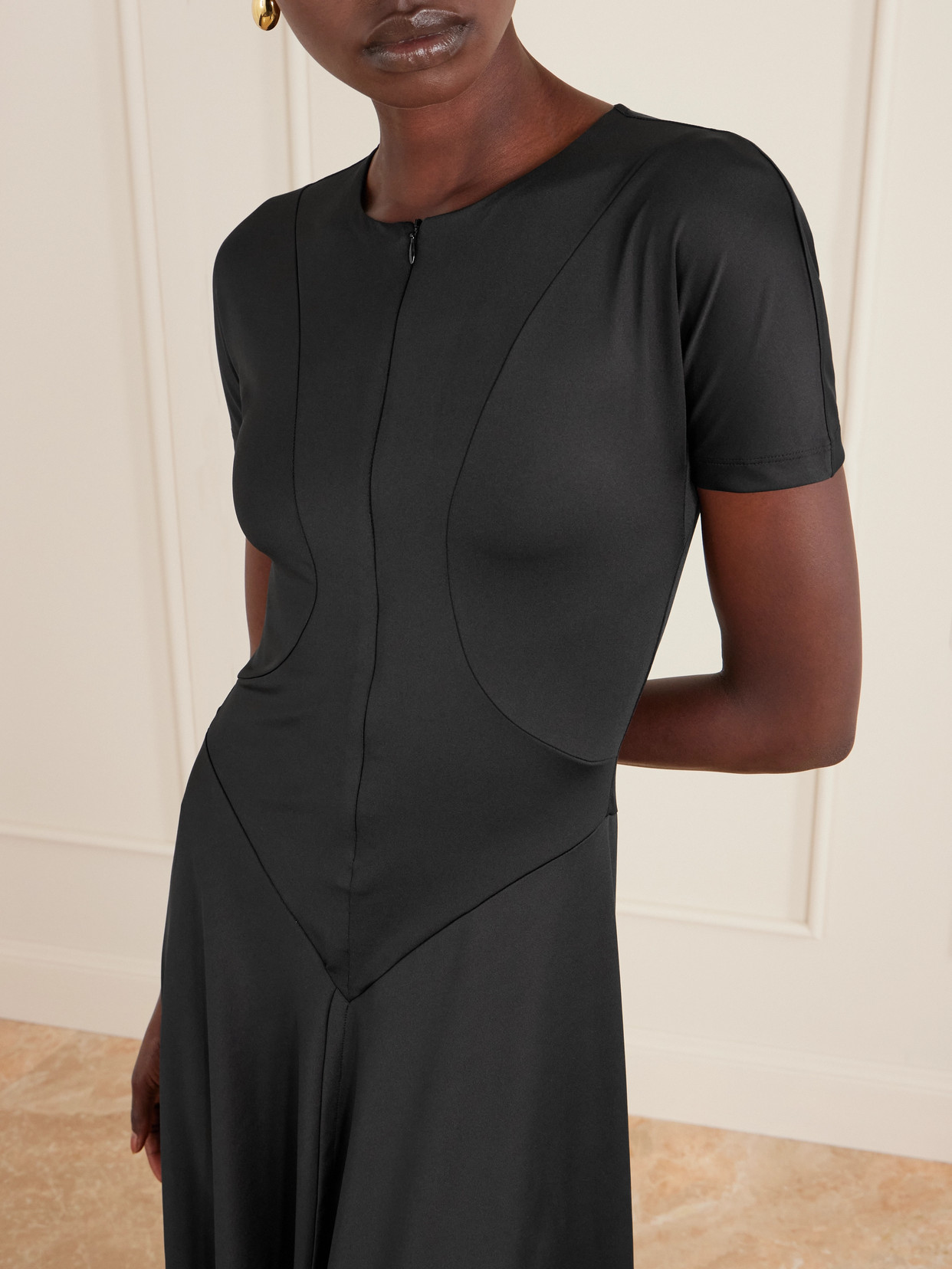 Victoria Beckham Stretch-jersey Zip-up Midi Dress In Black