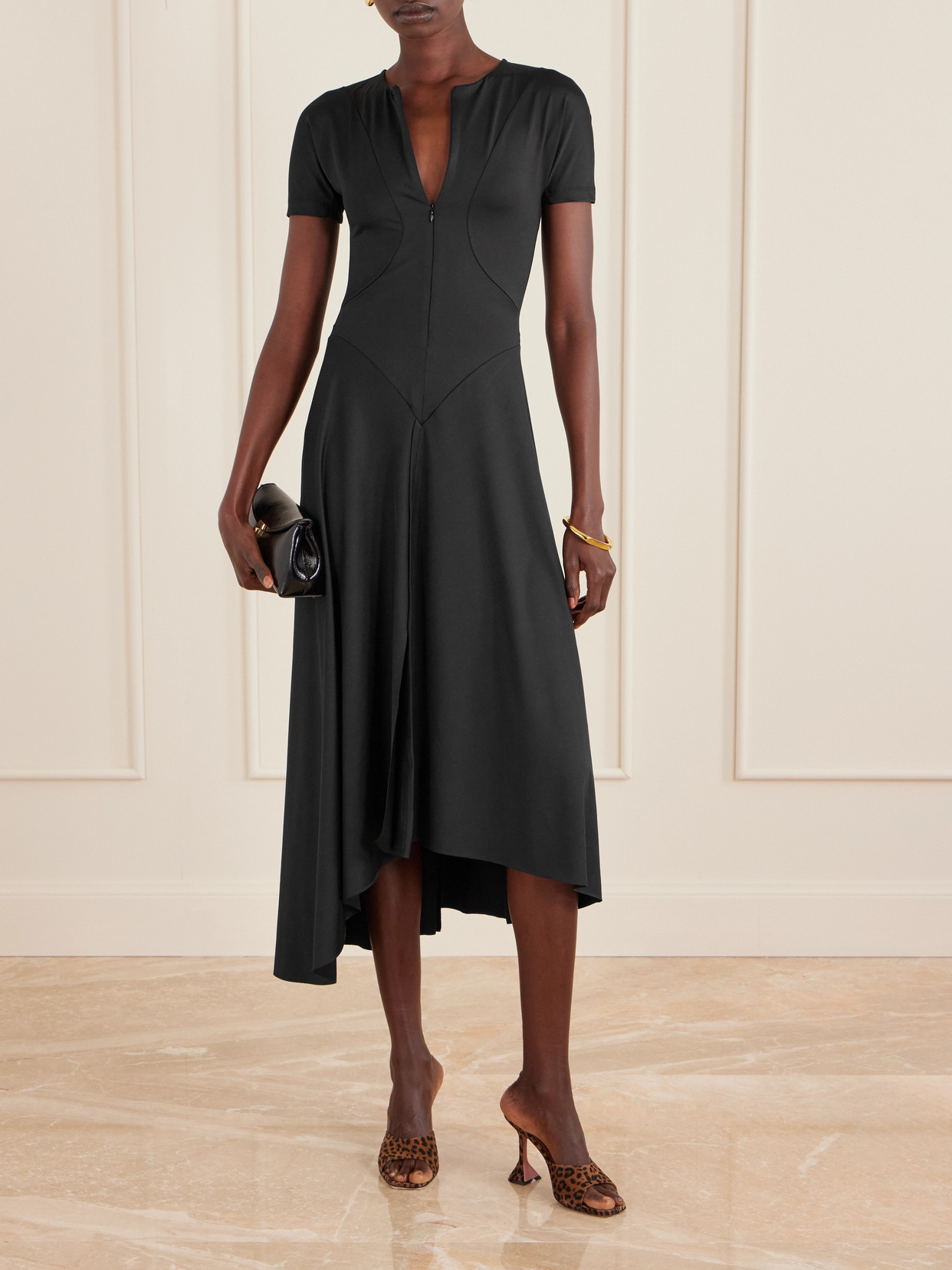 Victoria Beckham Stretch-jersey Zip-up Midi Dress In Black