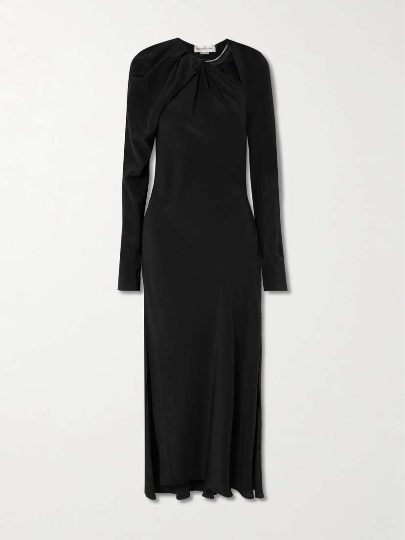 Victoria Beckham Chain-embellished Draped Silk Midi Dress